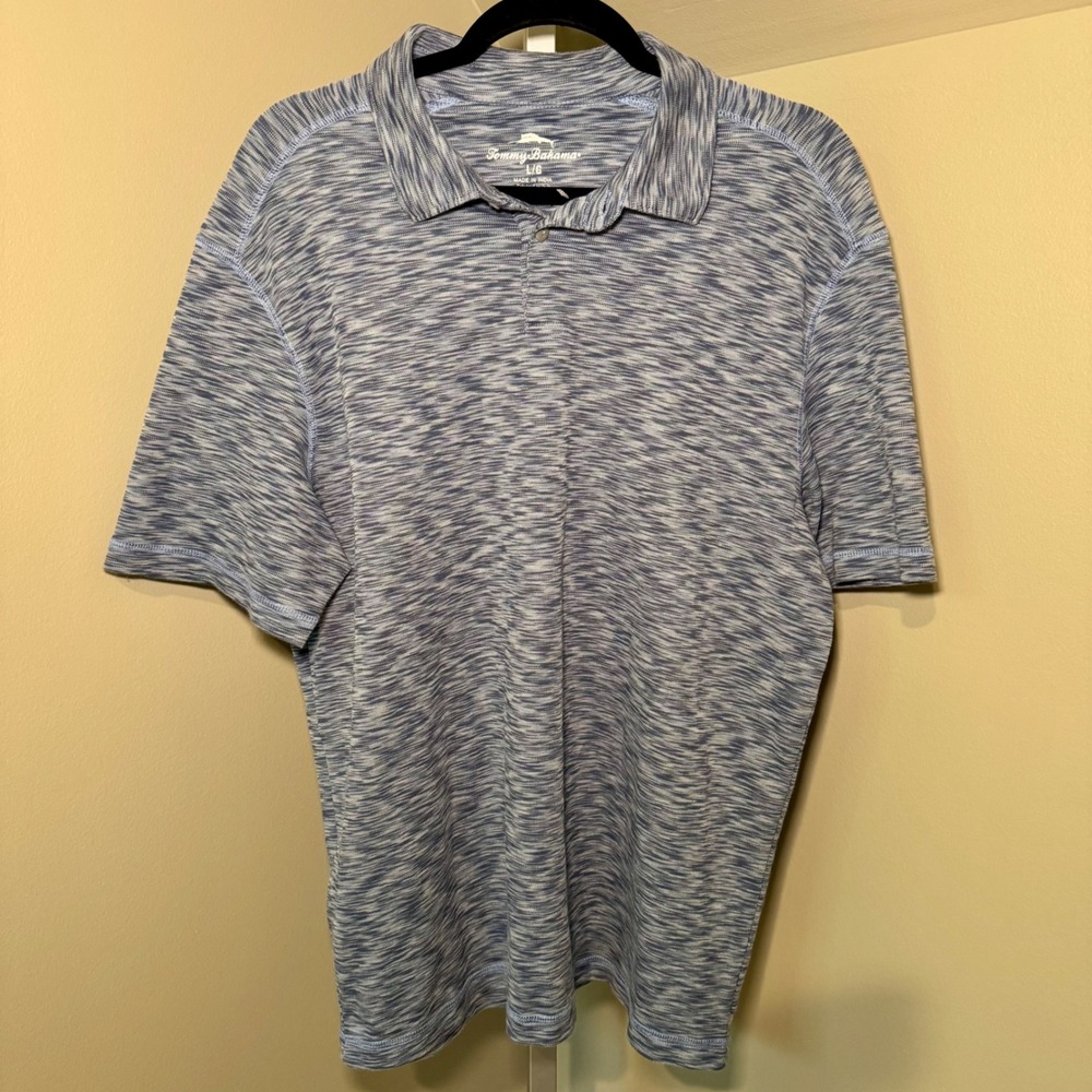 Tommy Bahama Mens‎ Large Blue Space Dye Supima Cotton Blend Polo Short Sleeve